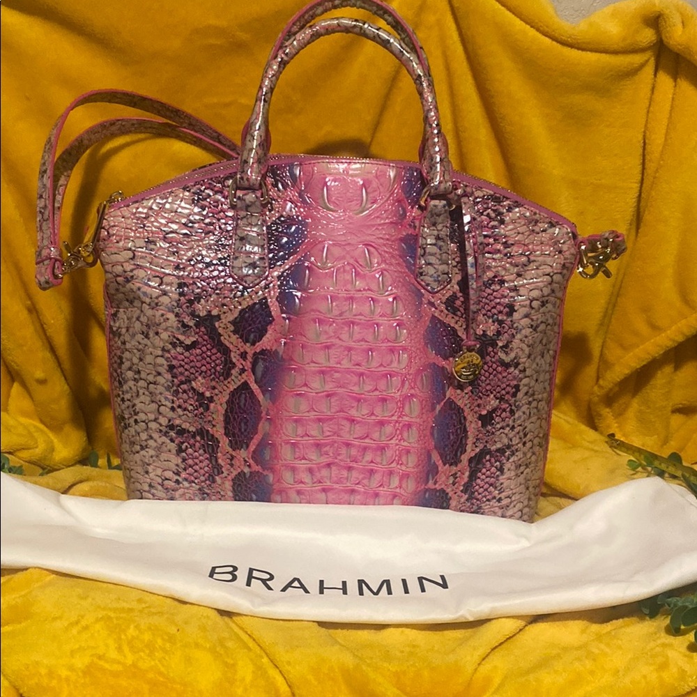 Brahmin Pink and Purple Croc-Embossed Women's Bag